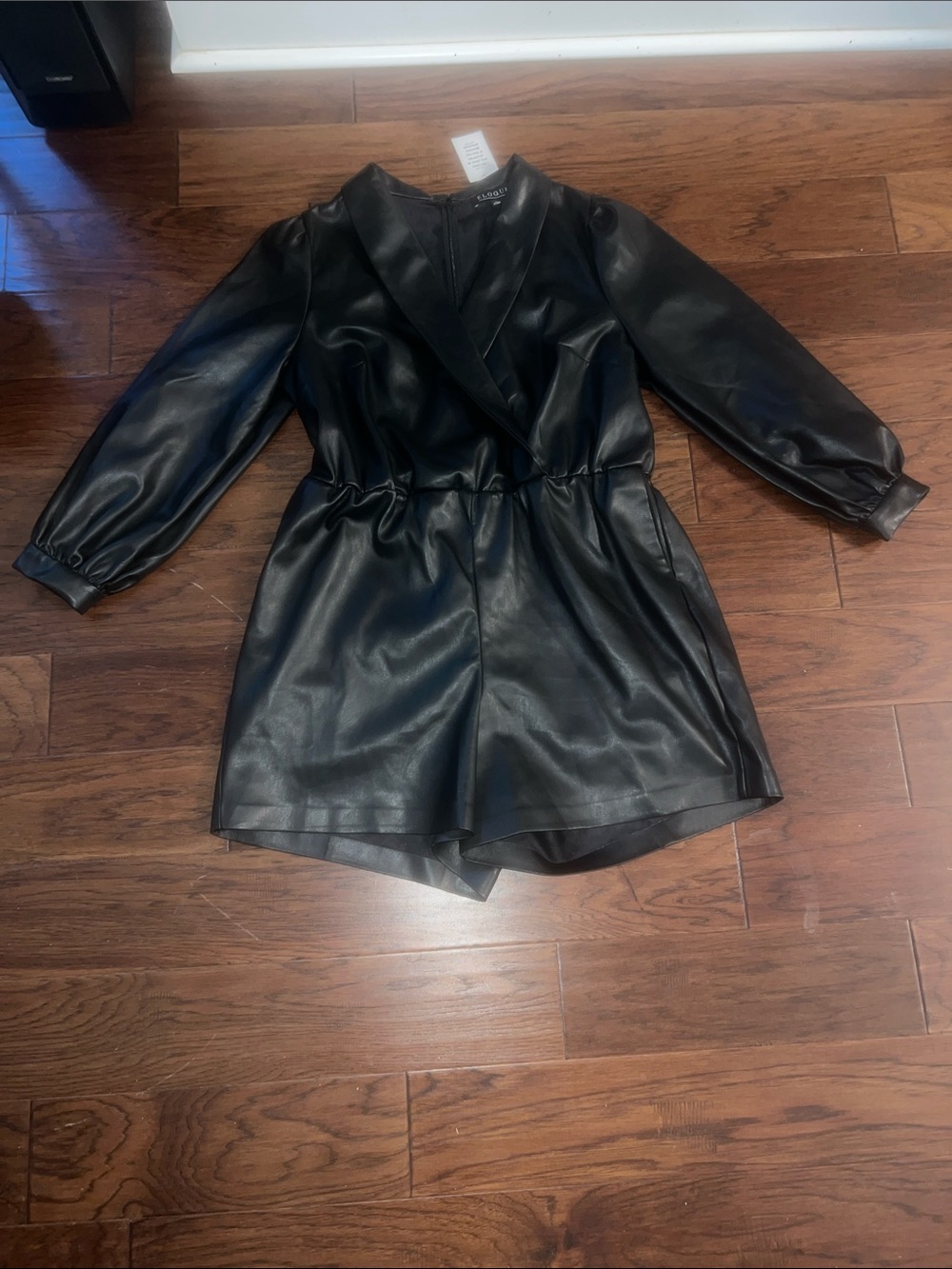 ELOQUII Black Faux Leather Romper